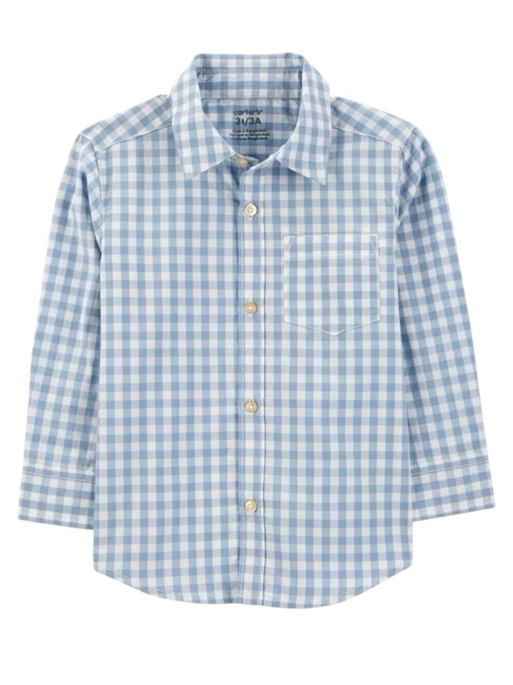 Carter’s Toddler Boys Size 3T Plaid Long Sleeve Button Front Shirt Blue White